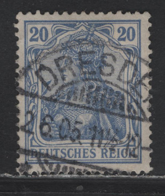Lot 195 Germany SC#69a (Michel# 72b) 20pf Lively Lialc Ultramarine , 1902-1905 Germania Issue, A Very Fine Used Single, Watermarked, Common Stamp Is A Shade Of Pure Ultramarine or Violet Ultramarine