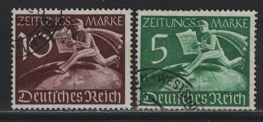 Lot 202 Germany SC#P1-P2 5pf - 10pf Green - Red , 1939 Newspaper Issue, 2 Fine Used Singles, Scarce, Postally Used