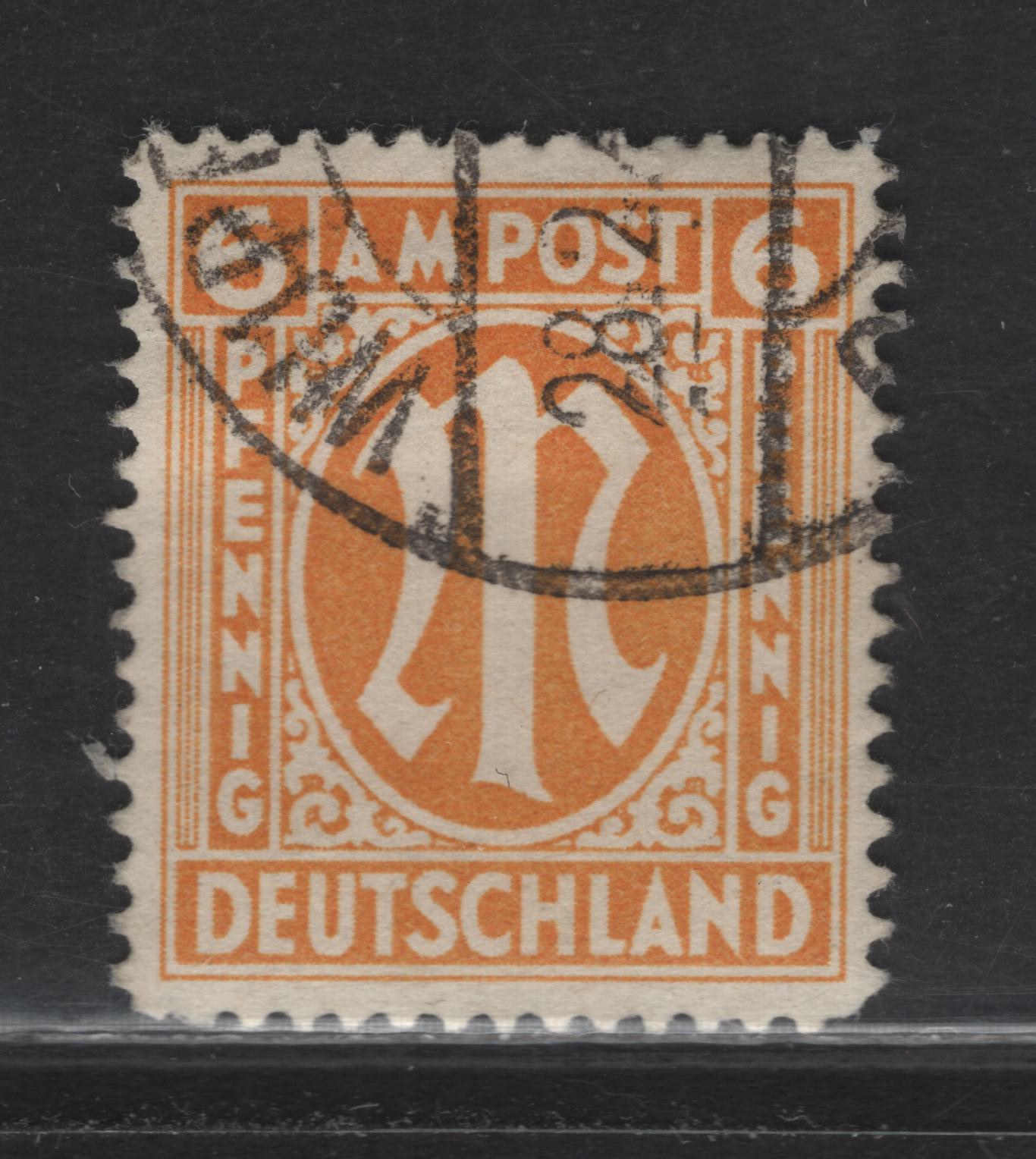 Lot 211 Germany SC#3N5b (Michel# 13Ay) 6pf Yellow Orange , 1945-1946 Allied Military Gov't Issue, A Fine Used Single, London Printing, Perf 14.25, Paper Y.