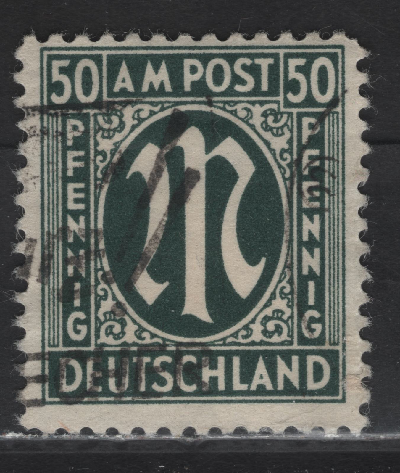 Lot 217 Germany SC#3N17 (Michel# 32bBz) 50pf Blackish Olive Green , 1945-1946 Allied Military Gov't Issue, A Fine Used Single, Paper Z, Perf 11x11.5