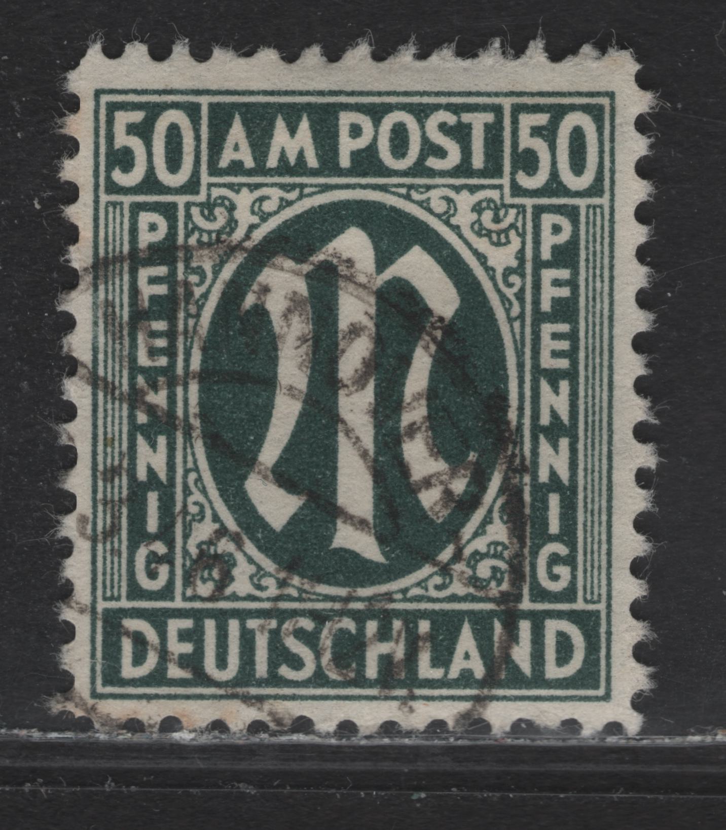 Lot 220 Germany SC#3N17 (Michel# 32bAz) 50pf Blackish Olive Green , 1945-1946 Allied Military Gov't Issue, A Very Fine Used Single, Paper Z, Perf 11