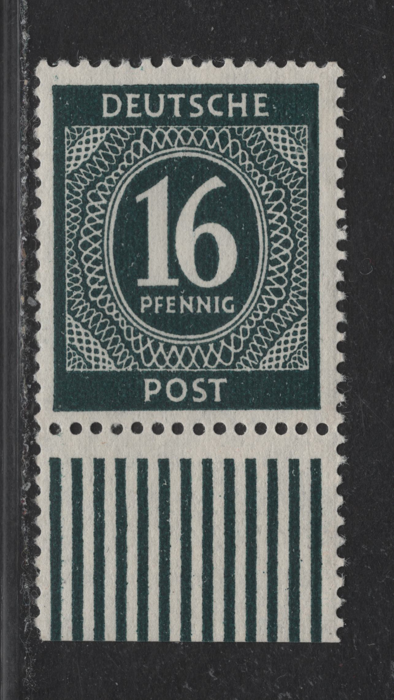 Lot 223 Germany SC#542 (Michel# 925AW0R) 16pf Black Greenish Blue , 1946 Numeral Issue, A VFNH Single, Lower Sheet Margin Single With Margin Tab