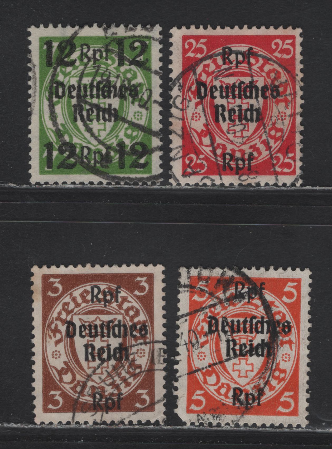 Lot 248 Danzig #242, 244-245, 249 3pf-25pf Brown-Carmine Coat Of Arms, 1939 Deutches Reich Overprints On Arms Issue, 4 Fine & VF Used Singles