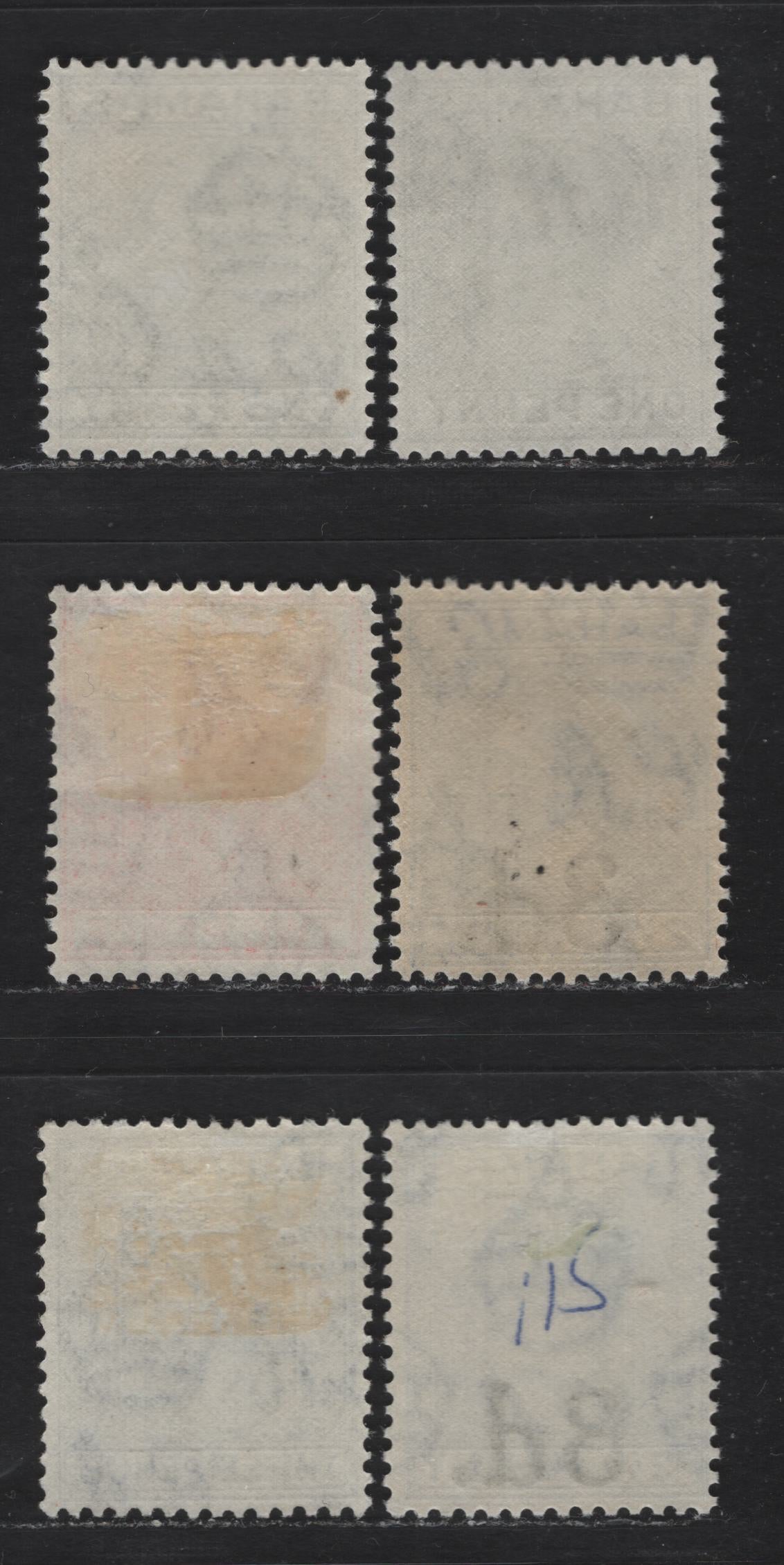 Lot 262 Bahamas (C) #150a, 150ab, 152b, 154ab, 161,  1d-3d on 2.5d Pale Slate - Blue 1938-1952  King George VI Definitive Issue, 6 Fine & VFOG & VFNH Singles 1940, 1941, 1942 & 1948 Printings On Opaque Paper, Smooth White Gum With Fine Diagonal Crazing