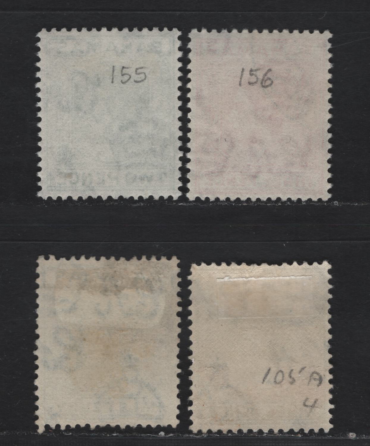 Lot 279 Bahamas (C) #149d, 154a, 152c, 154b 1/2d-3d Myrtle Green - Scarlet King George VI, 1938-1952  King George VI Definitive Issue, 4 VF Used Singles 1946, 1950, 1951 & 1952 Printings On Opaque Paper& Translucent Paper With Visible Wmk