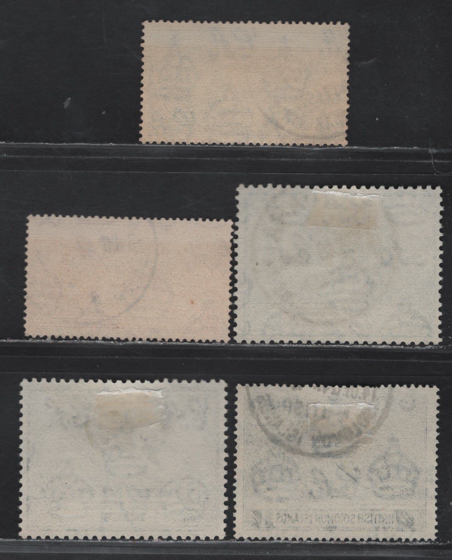 Lot 311 British Solomon Islands (C)SG#73-74, 78-80 1.5d - 1/- Carmine - Blue Black , 1946 - 1949 Peace - UPU Issues, 5 Fine/Very Fine Used Singles