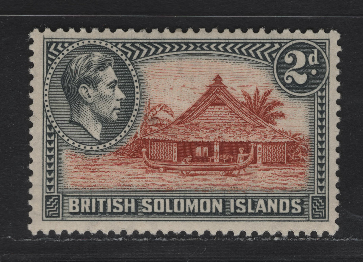 Lot 312 British Solomon Islands SG#63 2d Orange Brown & Black , 1939-1951 KGVI Pictorial Issue, A FOG Singles, 1939 Printing With Toned Gum, Opaque Paper & Clear Watermark