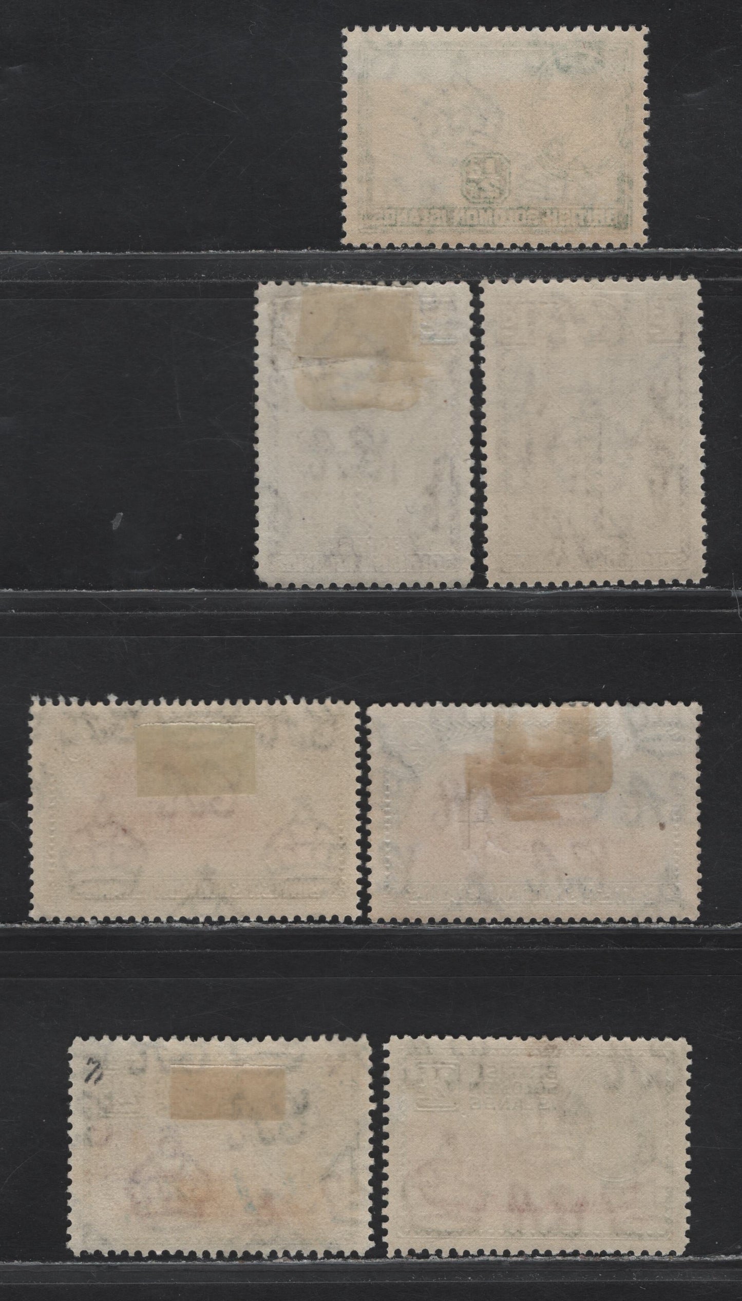 Lot 316 British Solomon Islands (C)SG#60-61, 63-64 1/2d - 2.5d Blue & Blue Green - Magenta & Olive Green , 1939-1951 KGVI Pictorial Issue, 7 VFOG Singles, 1944-1945 Printings On Translucent Paper With Clear Wmk & Smooth Gum