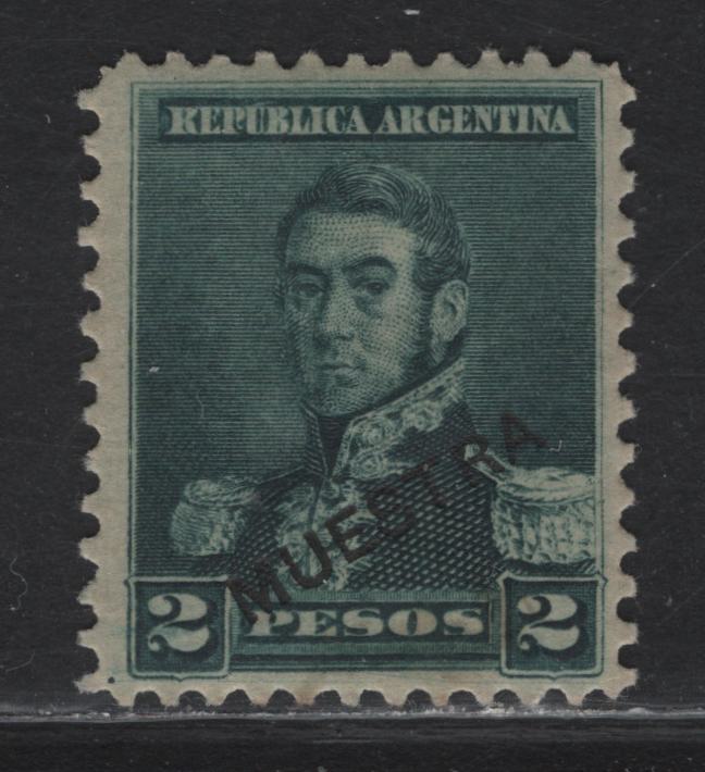 Lot 70 Argentina (C) SC#104var 2p Dark Green , 1892-1895 General Jose de San Martin Issue, A VFNH Single, Muestra Specimen Overprint, Small Sun Wmk (#85)