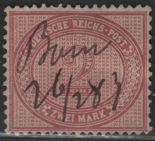 Lot 96 Germany SC#31d (Michel# 37c) 2m Medium Rose Lilac , 1875-1879 Embossed Eagle & Numeral Issue, 7 Very Fine Used Singles, Pre November 17 1884 Printing, Feb 26 1883 Pen Cancellation