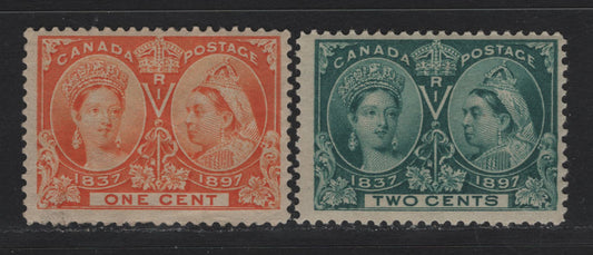 Lot 10 Canada (C) #51i, 52i 1c - 2c Yellow Orange - Deep Green Queen Victoria, 1897 Diamond Jubilee Issue, 2 Fine Used Singles, ABN-V Paper, Perfs 12 & 11.9x12