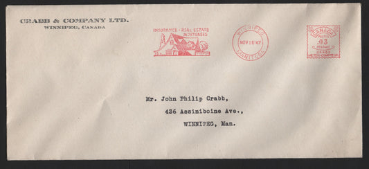 Lot 112 Canada, A Very Fine Meter Cover, 1947 Crabb & Company, Showing Insurance Real Estate Mortgages Design