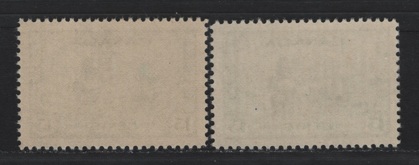Lot 149 Canada (C) #258 13c Deep Myrtle Green Ram Tank, 1942-1943 KGVI War Issue, 2 VFNH Singles, Paper CBN-PPPP, Perfs 11.9 & 11.95x11.9