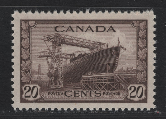 Lot 177 Canada (C) #260 20c Purple Brown Corvette, 1942-1943 KGVI War Issue, A VFNH Single, CBN-AAAAA Paper, Perf 12x11.9