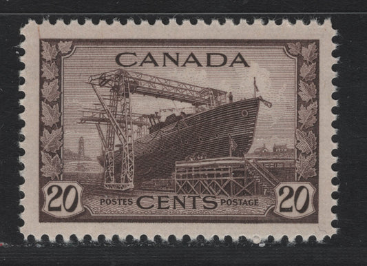 Lot 178 Canada #260 20c Purple Brown Corvette, 1942-1943 KGVI War Issue, A VFNH Single, CBN-AAAAA Paper, Perf 11.9
