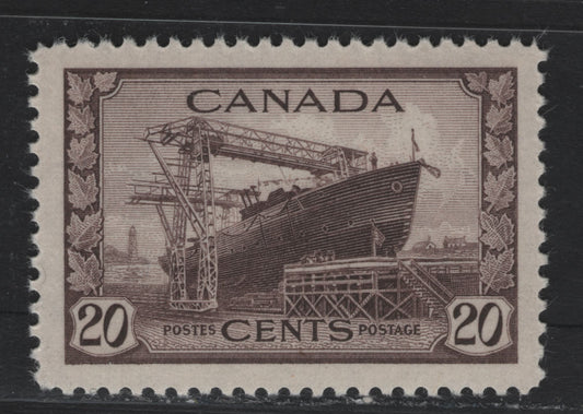 Lot 179 Canada (C) #260 20c Light Purple Brown Corvette, 1942-1943 KGVI War Issue, A VFNH Single, CBN-BBBBB Paper, Perf 11.95x12