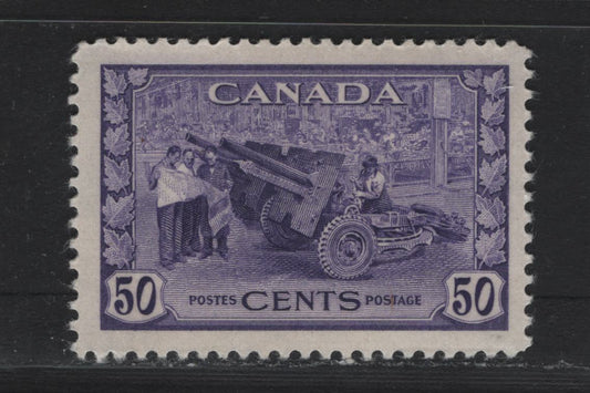 Lot 188 Canada (C) #261 50c Violet Munitions Factory, 1942-1943 KGVI War Issue, A VFOG Single, CBN-AAAAA Paper, Perf 11.95x12