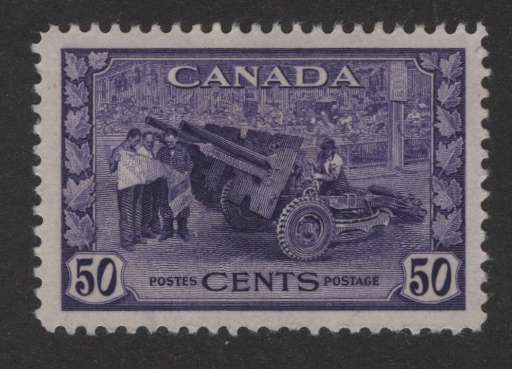 Lot 189 Canada #261 50c Lighter Violet Munitions Factory, 1942-1943 KGVI War Issue, A FOG Single, CBN-AAAAA Paper, Perf 11.95x11.9