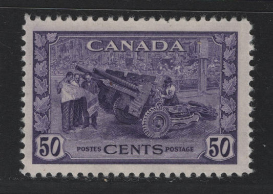 Lot 195 Canada (C) #261 50c Lighter Violet Munitions Factory, 1942-1943 KGVI War Issue, A FNH Single, CBN-TTTT Paper, Perf 11.9x11.85