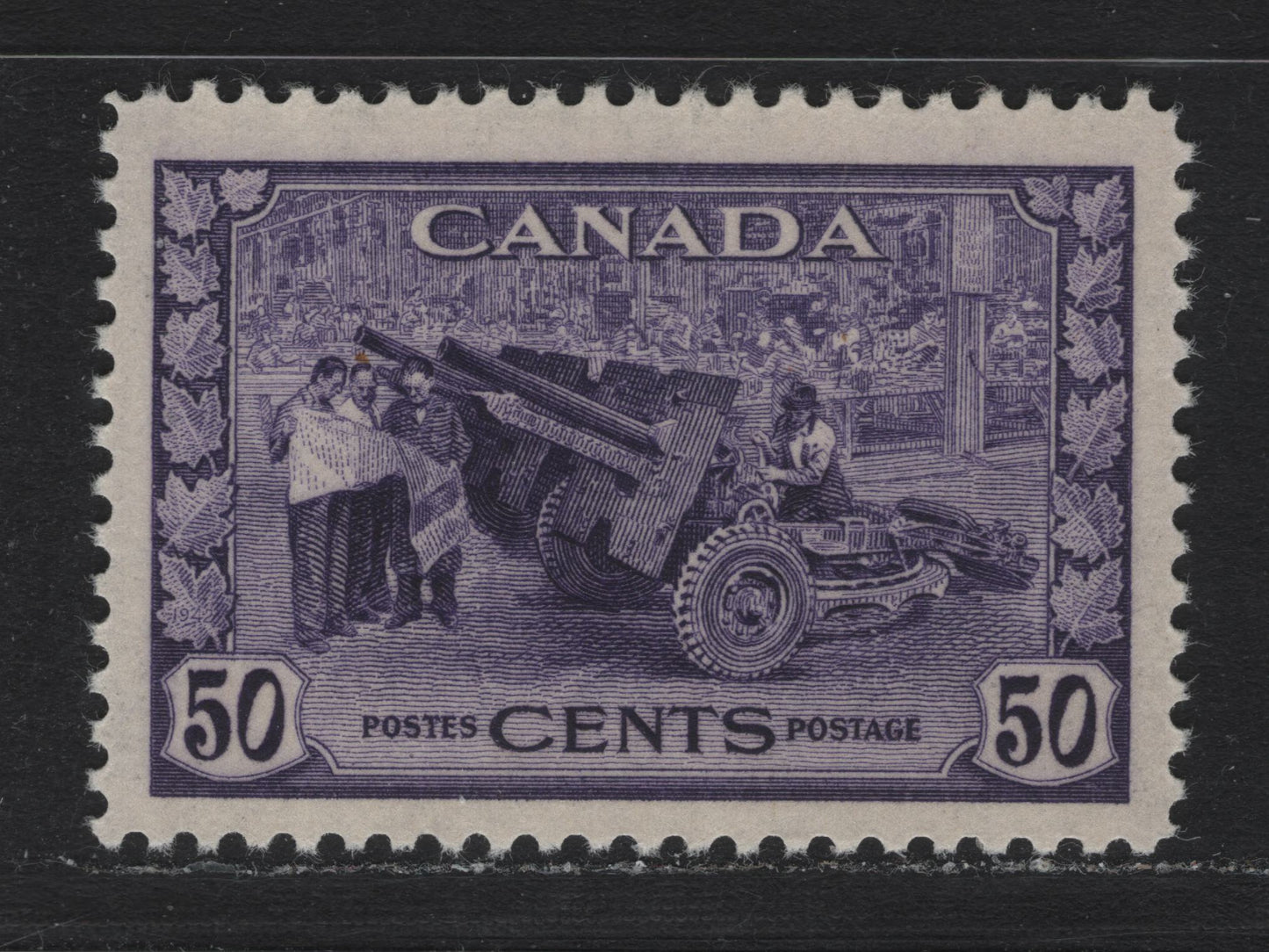 Lot 196 Canada (C) #261 50c Deep Violet Munitions Factory, 1942-1943 KGVI War Issue, A VFNH Single, CBN-QQQQ Paper, Perf 12