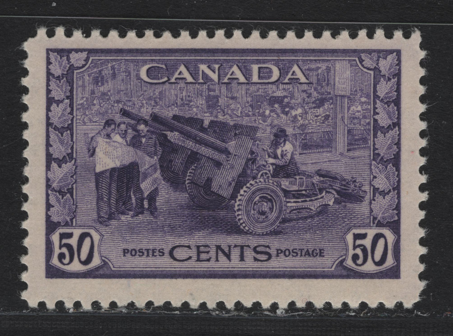Lot 198 Canada (C) #261 50c Deep Violet Munitions Factory, 1942-1943 KGVI War Issue, A FNH Single, CBN-RRRR Paper, Perf 11.95x12