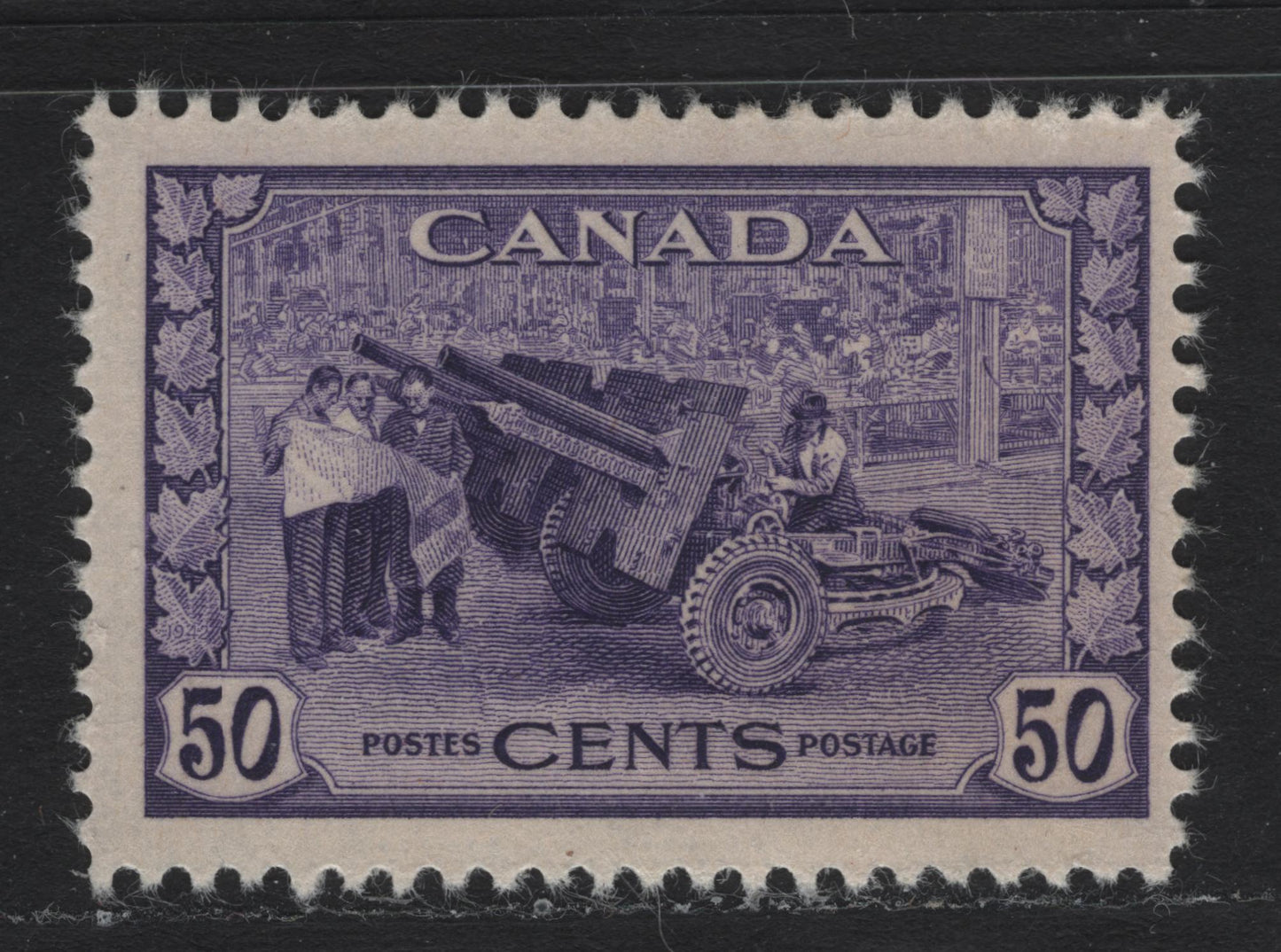 Lot 200A Canada (C) #261 50c Dull Violet Munitions Factory, 1942-1943 KGVI War Issue, A FNH Single, CBN-CCCCC Paper, Perf 12x11.85
