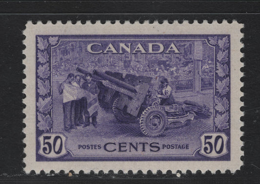 Lot 204 Canada (C) #261 50c Bluish Violet Munitions Factory, 1942-1943 KGVI War Issue, A VFJOG Single, CBN-AAAAA Paper, Perf 12x11.9
