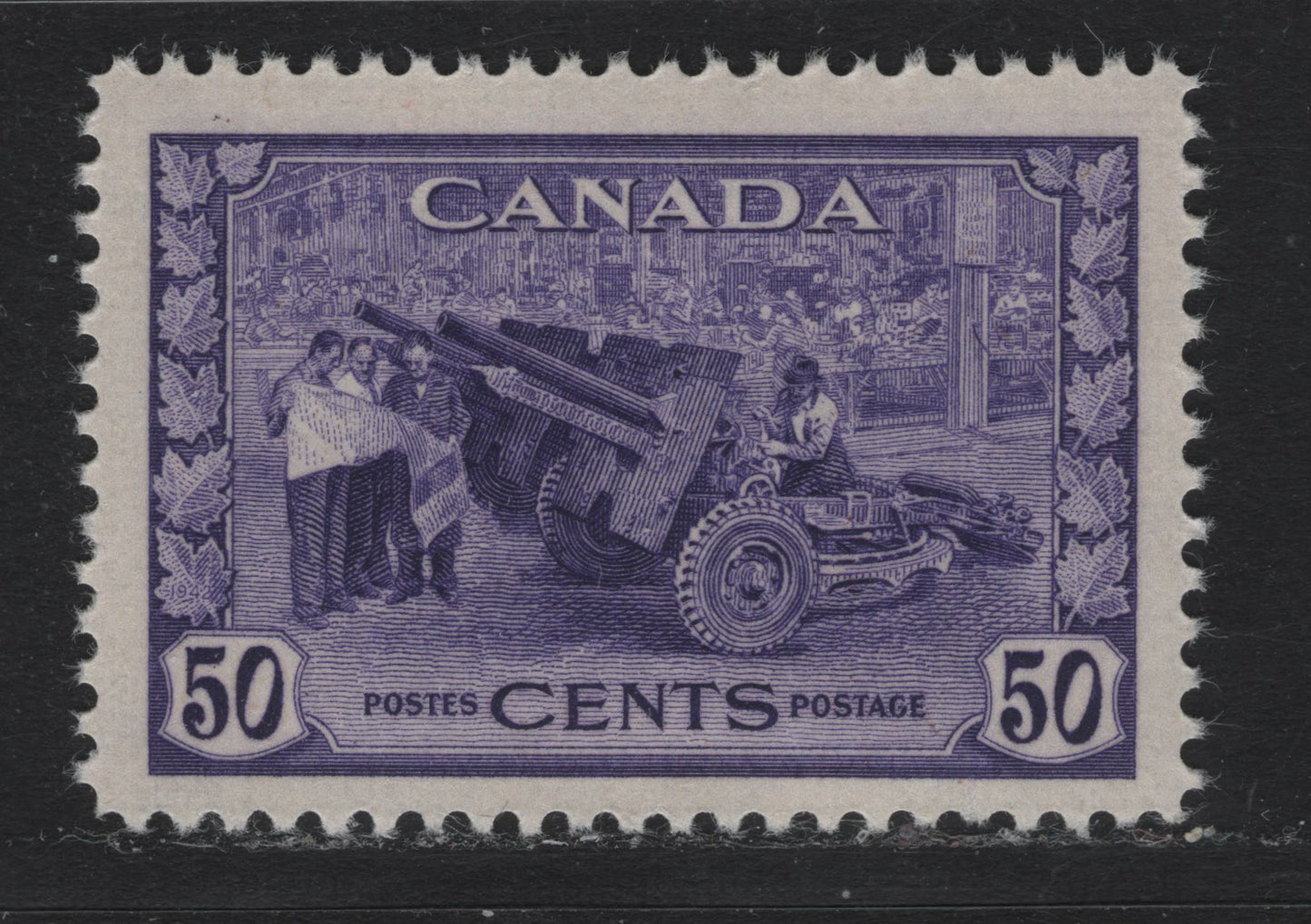 Lot 205 Canada (C) #261 50c Bright Bluish Violet Munitions Factory, 1942-1943 KGVI War Issue, A FNH Single, CBN-AAAAA Paper, Perf 12x11.85