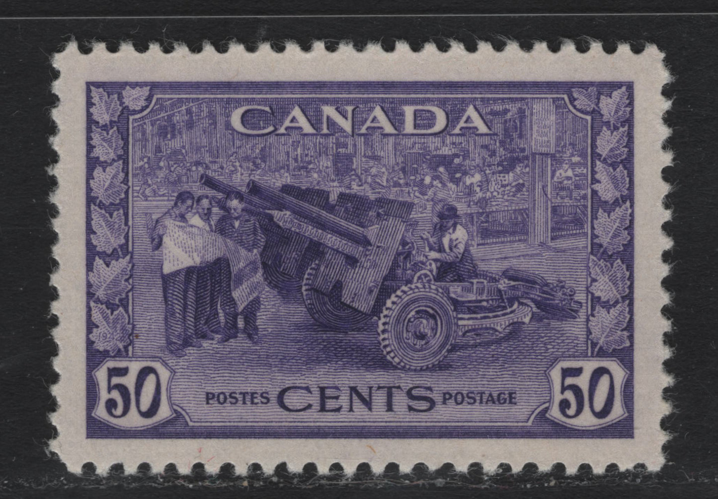 Lot 206 Canada #261 50c Light Bluish Violet Munitions Factory, 1942-1943 KGVI War Issue, A VFNH Single, CBN-AAAAA Paper, Perf 11.95x11.9