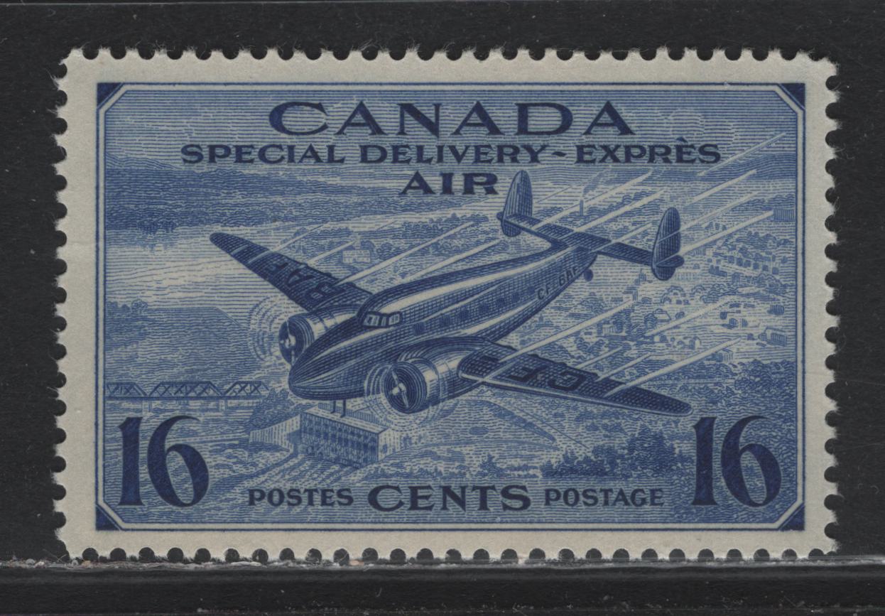 Lot 255 Canada #CE1 16c Deep Violet Blue Trans-Canada Airplane, 1942-1943 Airmail Special Delivery Issue, A VFNH Single, CBN-KK Paper, Perf 11.95x12