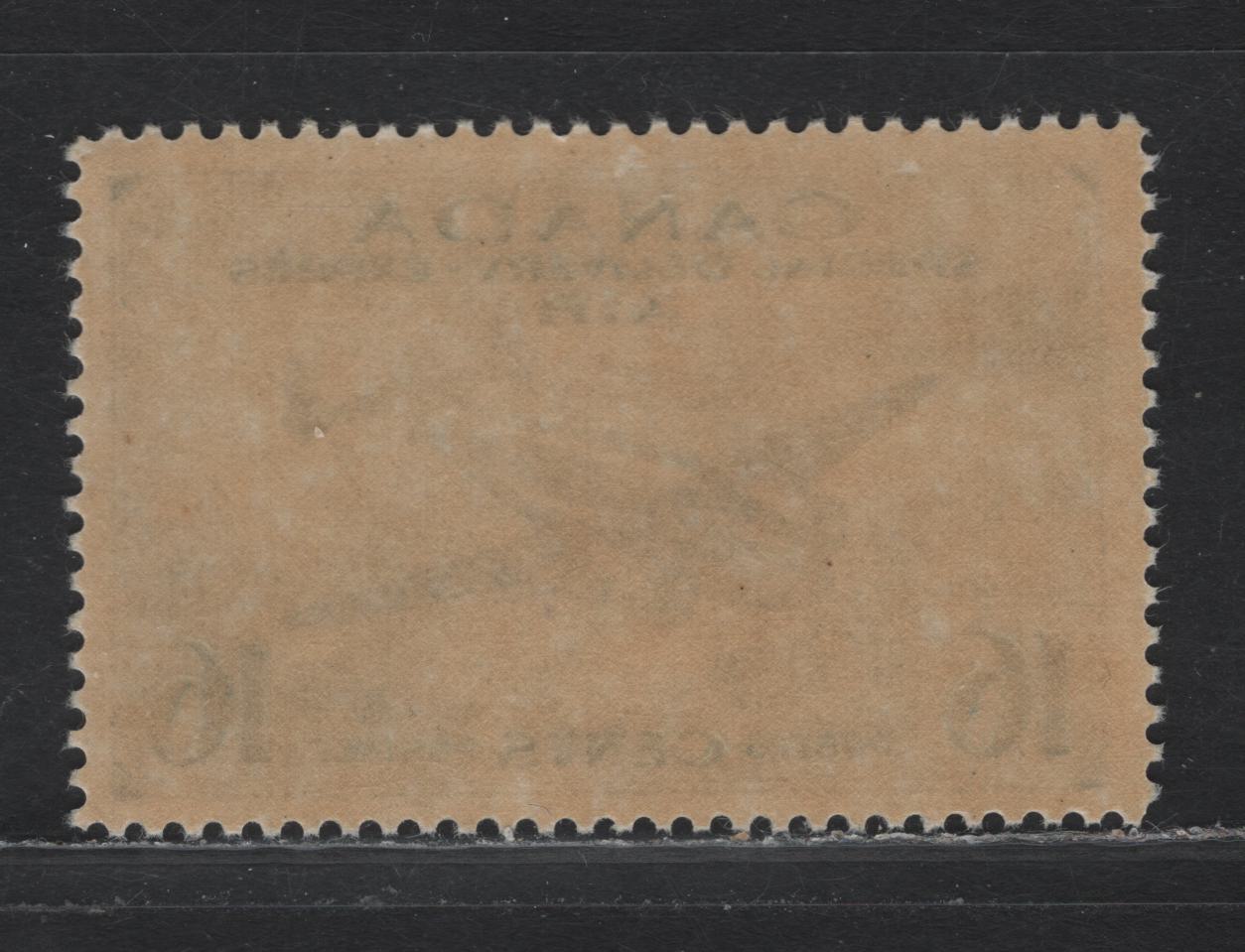 Lot 255 Canada #CE1 16c Deep Violet Blue Trans-Canada Airplane, 1942-1943 Airmail Special Delivery Issue, A VFNH Single, CBN-KK Paper, Perf 11.95x12