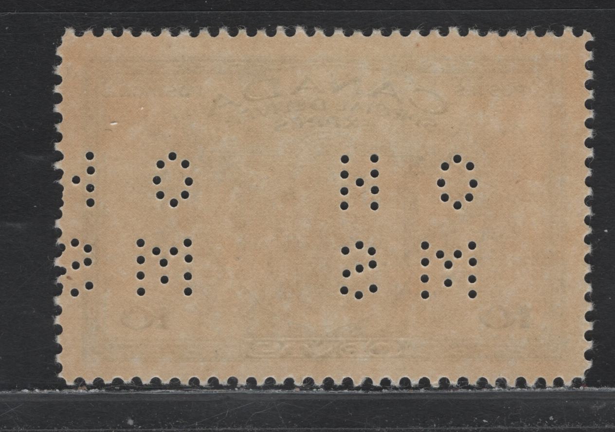 Lot 277 Canada (C) #O9-E10 10c Green Arms & Flags, 1942 War Issue Special Delivery, A VFNH Single, CBN-IIIII Paper, Perf 11.95x12, 4-Hole OHMS Perfin, Original Die, Pos. 1.
