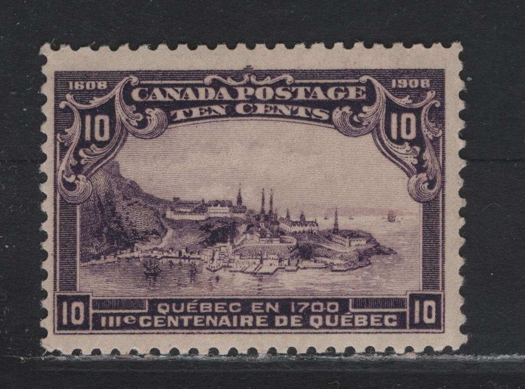 Lot 30 Canada (C) #101 10c Dark Purple Quebec In 1700, 1908 Quebec Tercentenary Issue, A FOG Single, ABN-A Paper, Perf 11.9x12