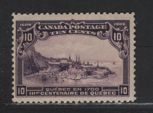 Lot 30 Canada (C) #101 10c Dark Purple Quebec In 1700, 1908 Quebec Tercentenary Issue, A FOG Single, ABN-A Paper, Perf 11.9x12