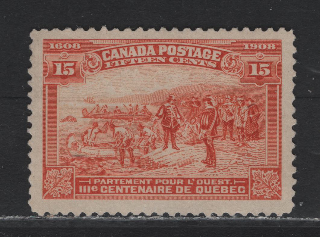 Lot 31 Canada (C) #102 15c Orange Champlain's Departure, 1908 Quebec Tercentenary Issue, A Fine Unused Single, ABN-YY Paper, Perf 12