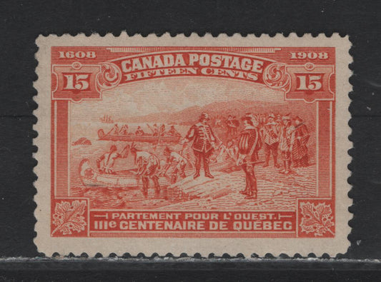 Lot 31 Canada (C) #102 15c Orange Champlain's Departure, 1908 Quebec Tercentenary Issue, A Fine Unused Single, ABN-YY Paper, Perf 12