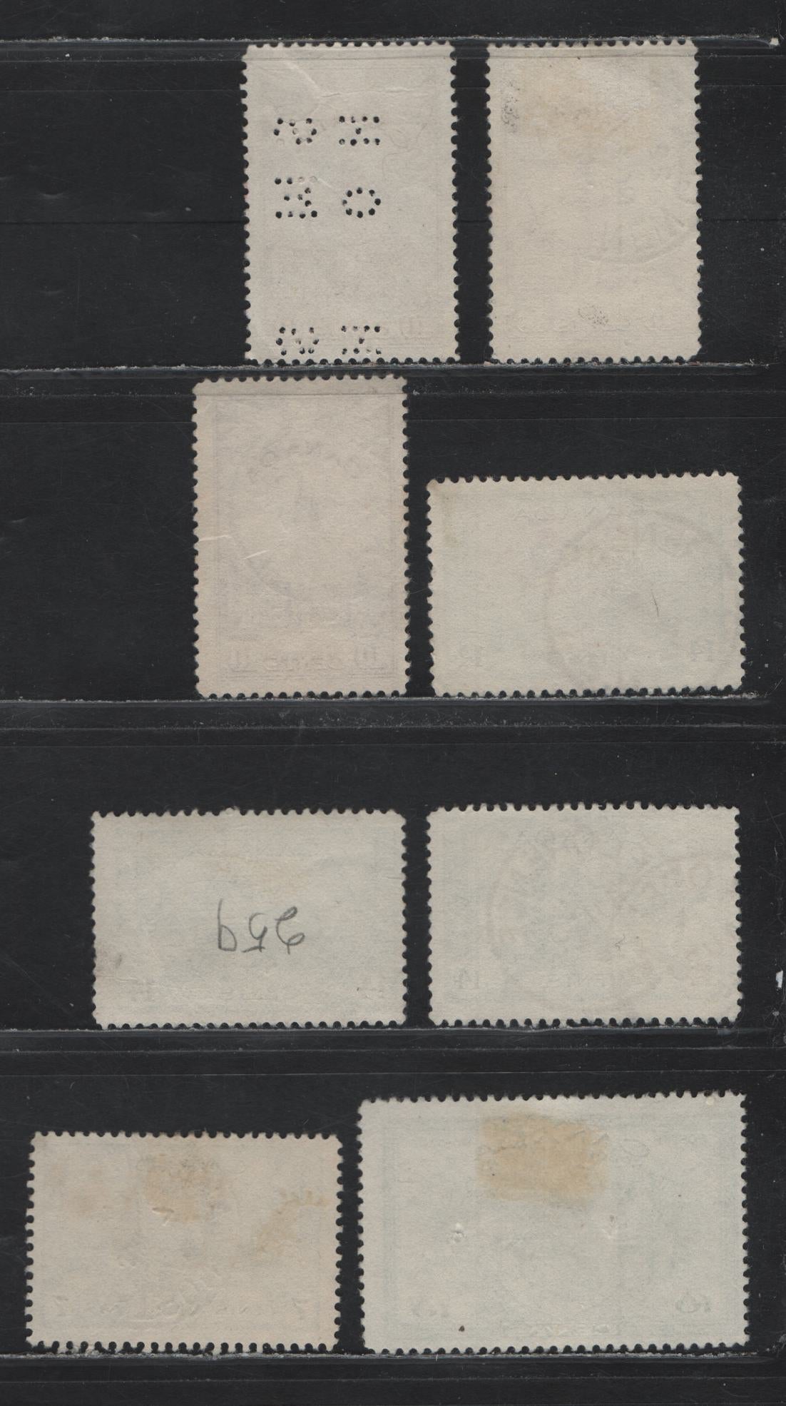Lot 318 Canada #257, 259, C8, E10 10c - 10c Brown - Green Parliament Buildings - Arms & Flags, 1942-1943 War - Special Delivery Issues, 8 Fine/Very Fine Used Singles, New Brunswick, Nova Scotia & Yukon Cancels