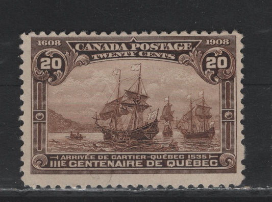 Lot 32 Canada (C) #103 15c Dark Brown Cartier's Arrival, 1908 Quebec Tercentenary Issue, A Fine Unused Single, ABN-B Paper, Perf 12