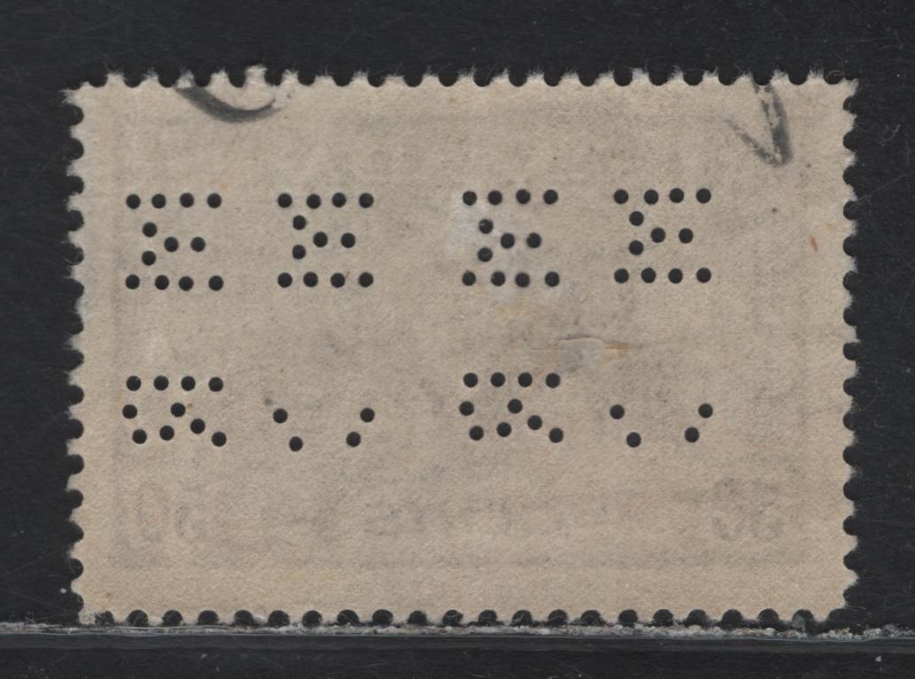 Lot 324 Canada #261 50c Violet Munitions Factory, 1942-1943 KGVI War Issue, A Fine Used Single, Montreal Rolling Mills Perfin From Pos. 4, Typical Missing Holes In The C's
