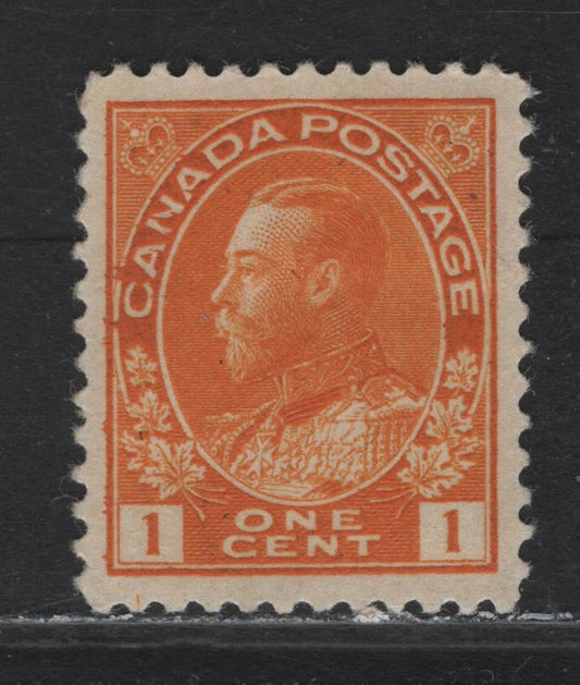 Lot 34 Canada (C) #105 1c Yellow Orange King George V, 1911-1925 Admiral Issue, A VFOG Single, ABN-E Paper, Perf 11.85x12, 17x21.4mm Design, Retouched Frameline.