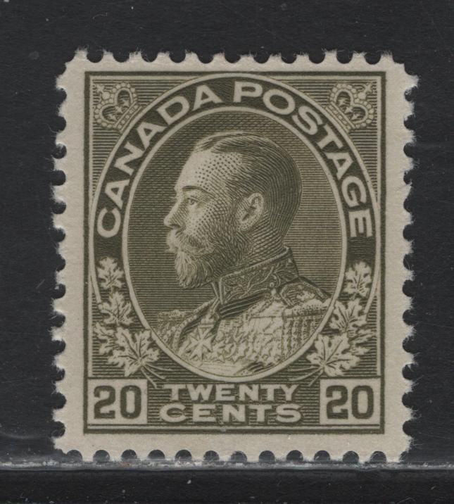 Lot 40 Canada (C) #119 20c Olive Green King George V, 1911-1925 Admiral Issue, A FOG Single, Dry Printing, Perf 11.85x12, 17.8x21.5mm Design.