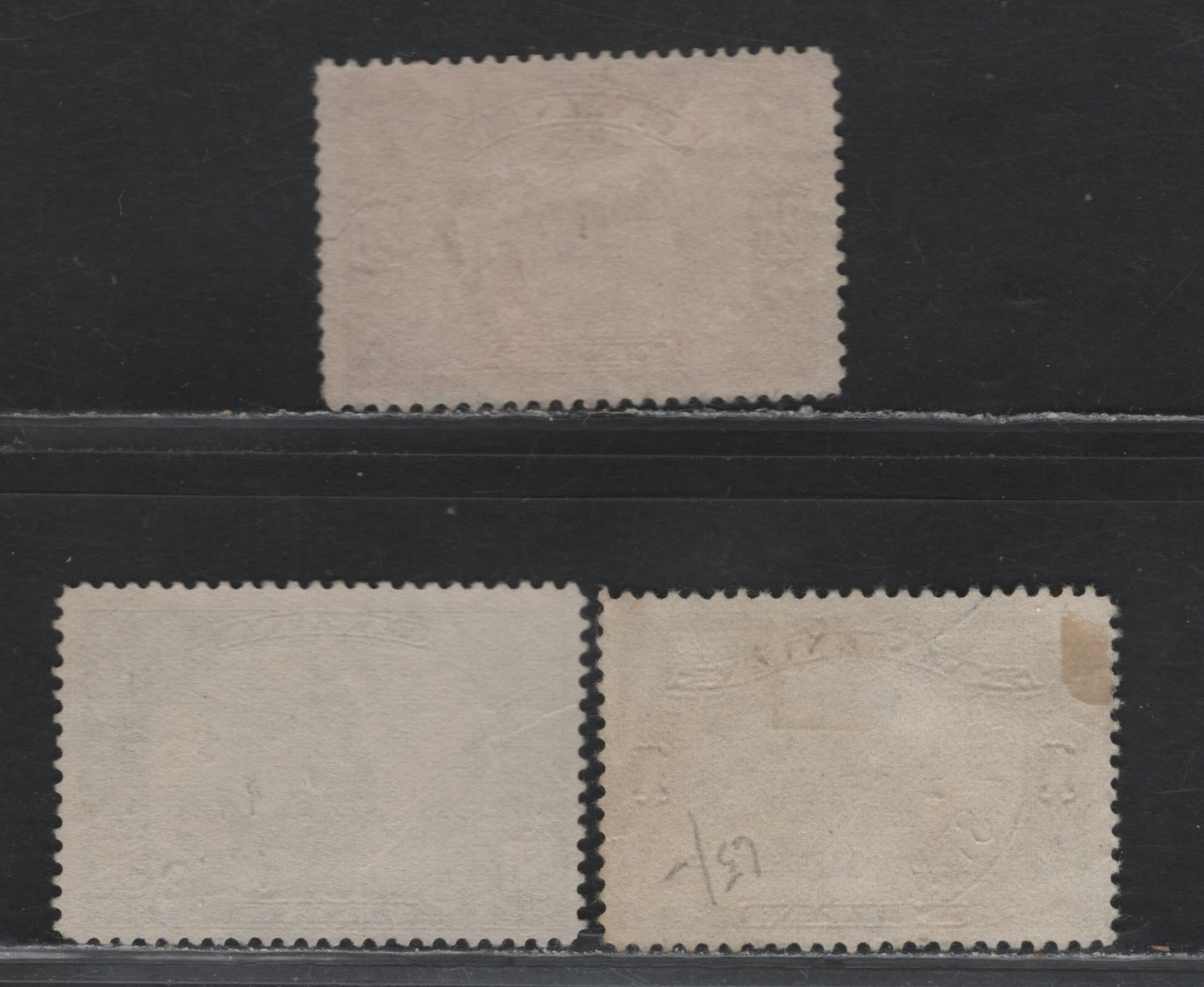 Lot 51 Canada (C) #157-159var 20c - $1 Carmine Red - Brown Olive Green Harvesting Wheat - Parliament Building, 1928-1929 Scroll Issue, 3 Fine Used Singles, Unchecked As To Paper Types & Perfs, Scarcer Shade Of The $1