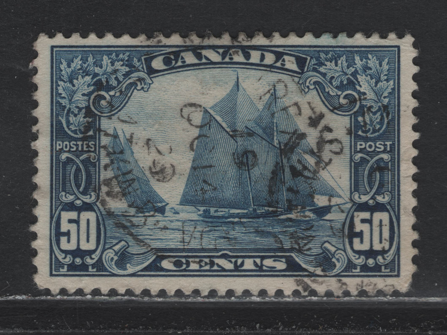Lot 53 Canada (C) #158 5c Dark Blue Bluenose, 1928-1929 Scroll Issue, A Fine Used Single, ABN-Q Paper, Small Internal Wrinkle At LL & Slightly Short Corner At LR