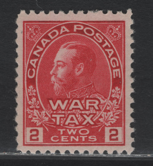 Lot 67 Canada (C) #MR2a 2c Rose Carmine King George V, 1915 War Tax Issue, A VFOG Single, ABN-A Paper, Perf 11.9x11.8, Retouched Frameline.