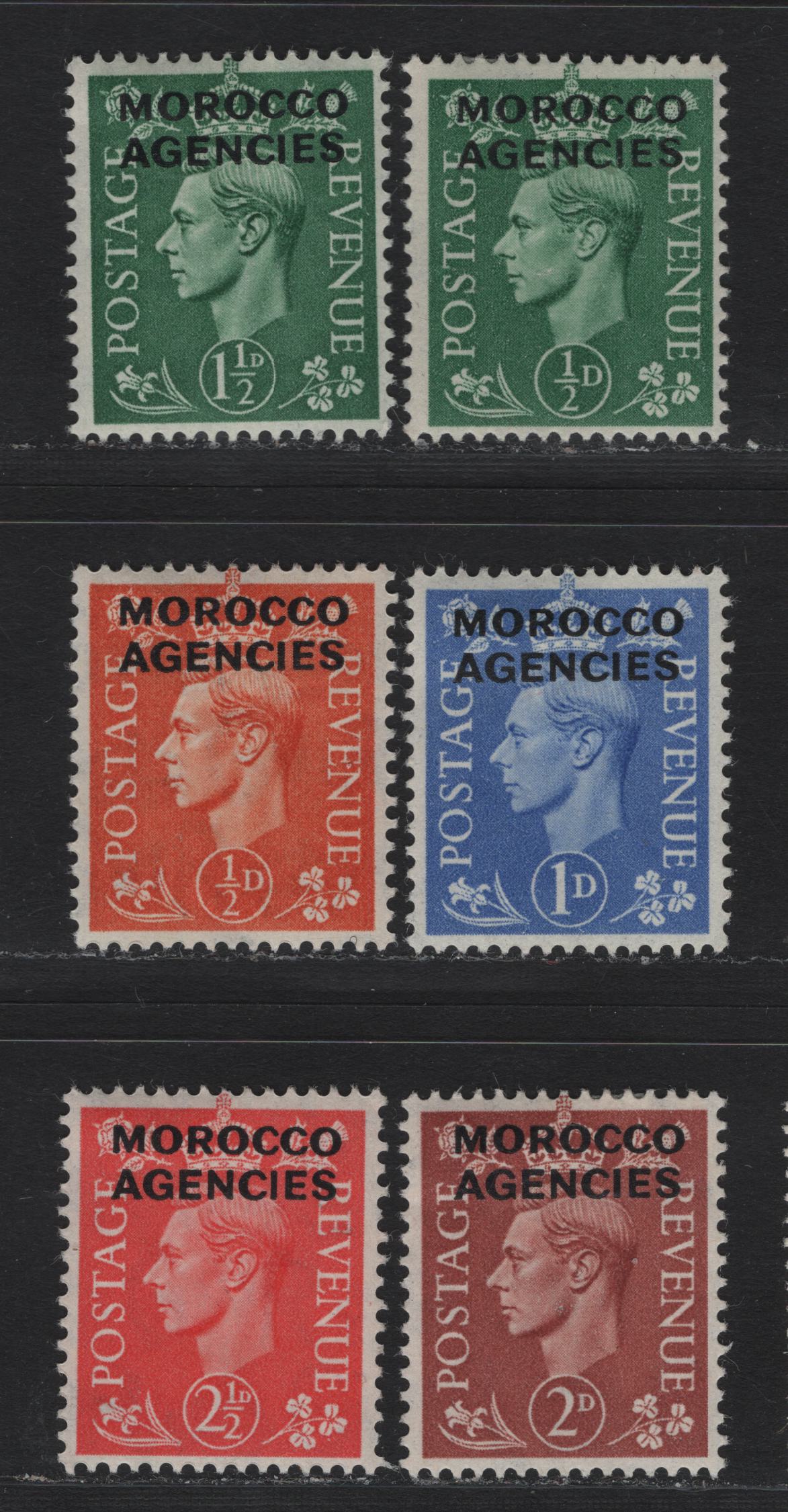 Lot 86 Morocco Agencies - British Currency (C) SG#77, 94-98 1/2d - 2.5d Pale Green - Pale Scarlet , 1949-1952 KGVI Dulac Design Definitive Issues, 6 VFOG Singles
