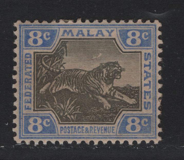 Lot 102 Federated Malaya States (C) SG#19 8c Black & Ultramarine , 1900-1901 Tiger Keyplates, A VFOG Single, Toned Gum