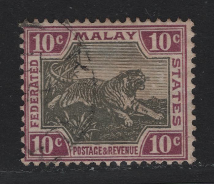 Lot 103 Federated Malaya States (C) SG#20c 20c Black & purple , 1900-1901 Tiger Keyplates, A Fine Used Single, Plate 1