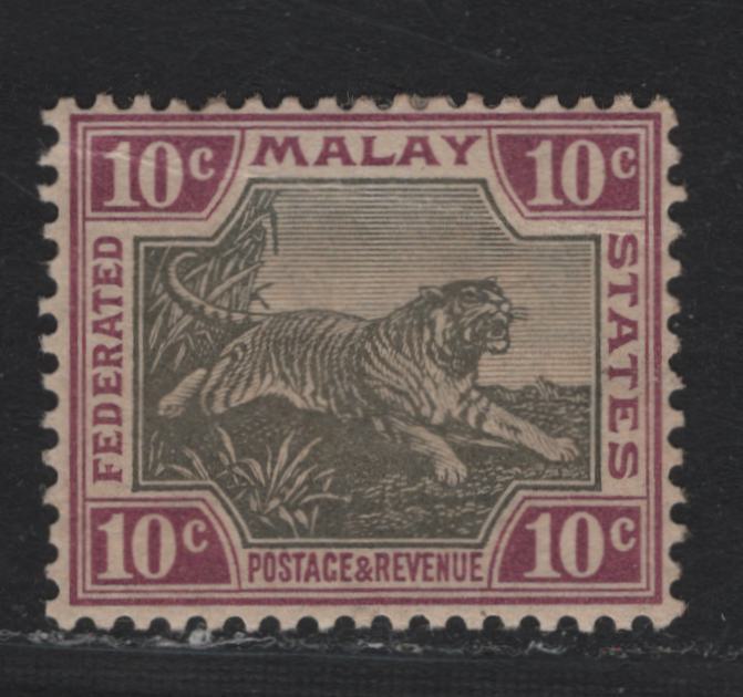 Lot 106 Federated Malaya States (C) SG#20a 10c Gray & Claret , 1900-1901 Tiger Keyplates, A FOG Single, Some Gum Toning