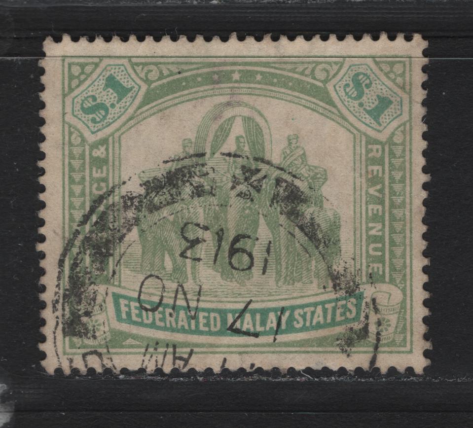 Lot 117 Federated Malaya States (C) SG#48 $1 Gray Green & Green , 1904-1922 Tiger Keyplates, A Fine Used Single