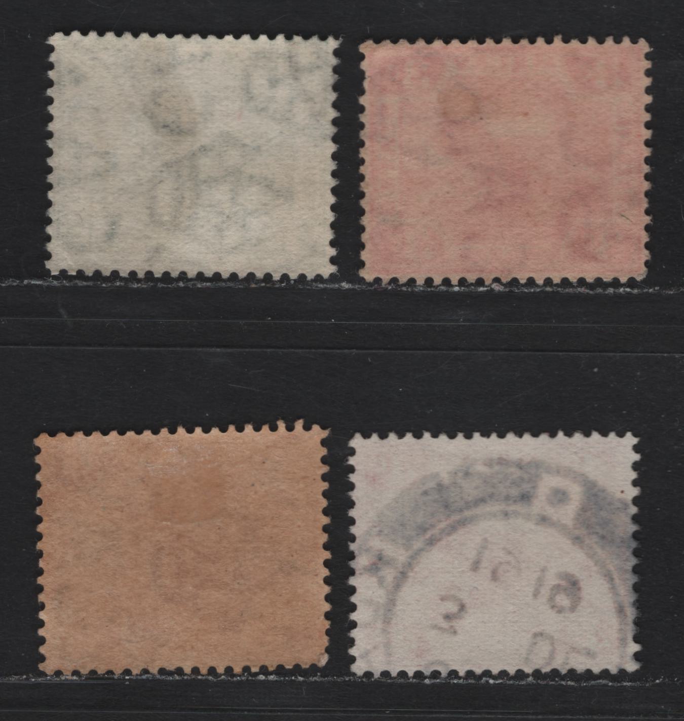 Lot 120 Federated Malaya States (C) SG#29aw, 34aw,bw, 38aw 1c - 4c Green - Scarlet , 1904-1922 Tiger Keyplates, 4 Fine/Very Fine Used Singles, Die 2 Printings From Plates 1 & 2, Sideways Inverted Wmk